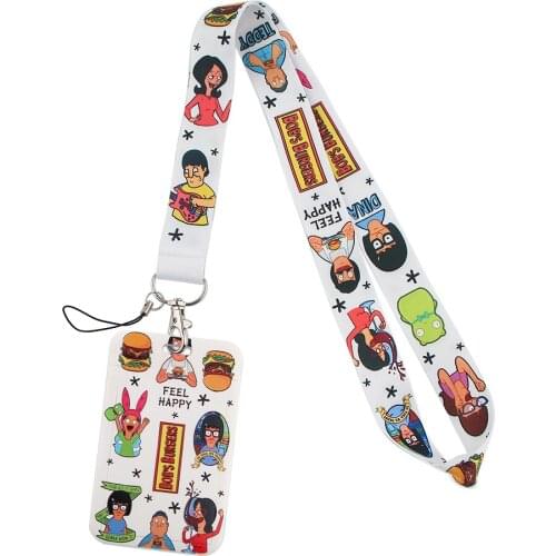 YA210 Anime Happy Hamburger Lanyard For Keys Mobile Phone Hang Rope Keycord USB ID Card Badge Holder Keychain DIY Lanyards Gift