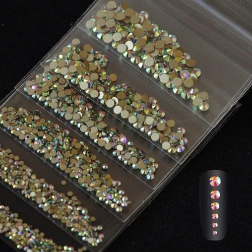 Yanruo1728pcs Flatback Glass Nail Rhinestones Mixed Sizes SS3-SS20 Nail Art Decoration Stones Shiny Gems Manicure Accessories
