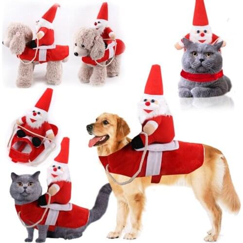 Funny Pet Dog Clothes Christmas Riding Dress Warm Apparel Party Dressing Up Cosplay Clothing for Small Dogs Clothes