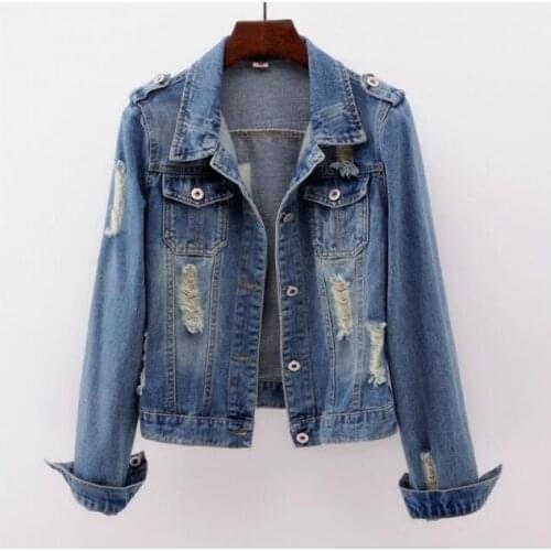 Hole denim jacket ladies plus size 5XL boyfriend denim jacket Harajuku streetwear retro autumn 2019 new quality