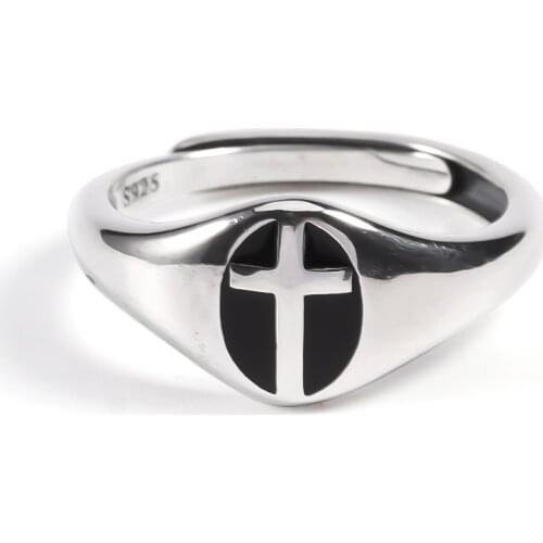 Ckysee Vintage 925 Sterling Silver Cross Rings Adjustable Wedding Engagement 925 Silver Finger Ring For Women Gift