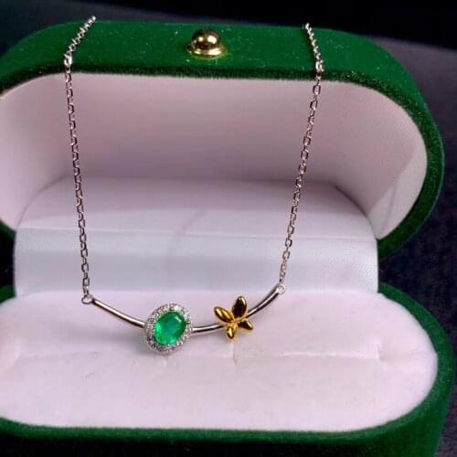 Elegant bowknot smiling face natural green Emerald necklace natural gemstone pendant necklace S925 silver girl gift jewelery