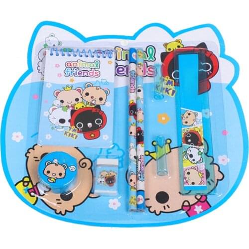 1 Set Cute Cartoon Kindergarten Kids Pencil Ruler Eraser Sharpener Small Notebook Stationery Set Birthday Gift For Children