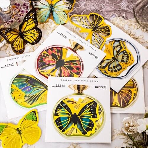 10Pcs Vintage Bronzing Aromatherapy Butterfly PET Sticker Package DIY Diary Journal Decoration Label Sticker Album Scrapbooking