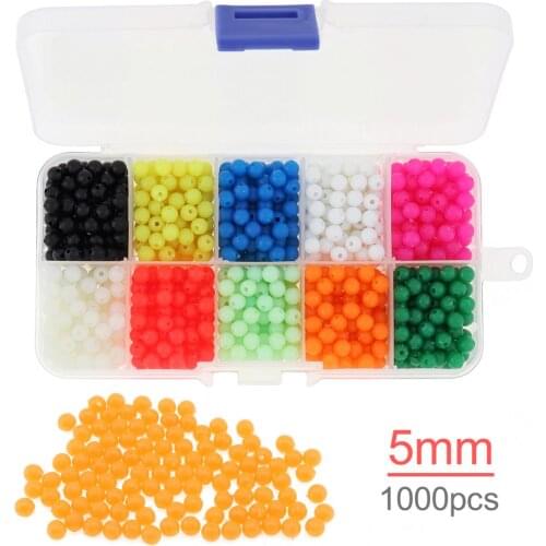 1000pcs 5mm Colorful Round Hard Luminous Fishing Beads Sea Fishing Lures Floating Float with Box