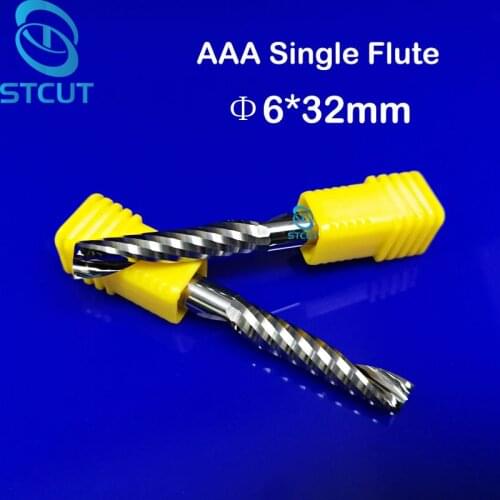 2pc AAA Grade 6mm SHK 32mm CEL Carbide CNC Router Bit one Flute Spiral End Mills Single Flutes Milling Cutter Spiral PVC Acrylic