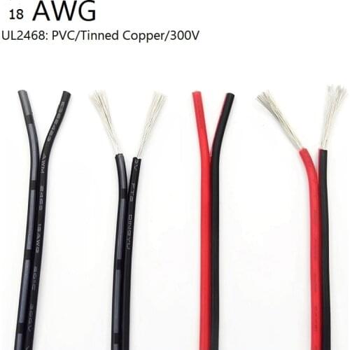 5M UL2468 2 Pin Electric Copper Wire 18AWG Lamp Lighting Cable PVC Insulated Double Cords Extend Connect Line White Black Red