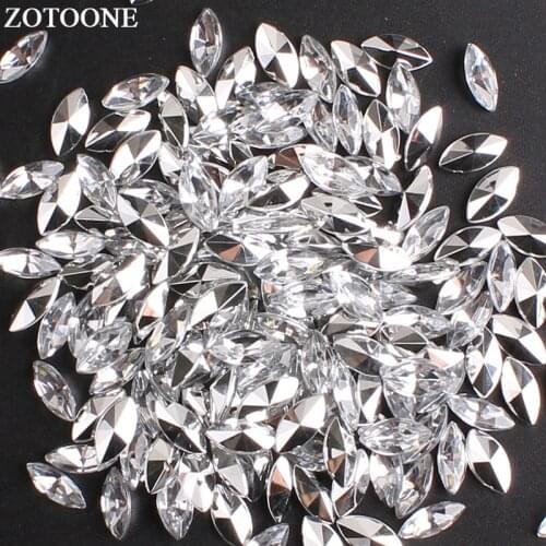 ZOTOONE Horse Eye Acryl Non Hotfix Clear Rhinestone 50Pcs 5*10mm Navette Nail Art Rhinestone Non Hot Fix Crystal Applique E