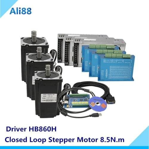 Free shipping Nema 34 8.5N.m Closed Loop Stepper Motor Kit：Servo Driver HB860H+86HB250 2 Phase Stepper Motor шаговый мотор