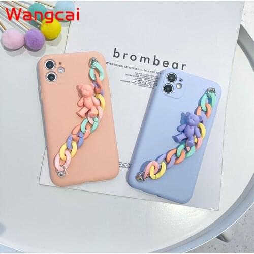 Cute Cartoon Bear Case For iPhone 11 Pro XS Max XR X 8 7 6 6s Plus SE 2020 5 5s Soft Case Rainbow Candy Bear Bracelet Back Cover