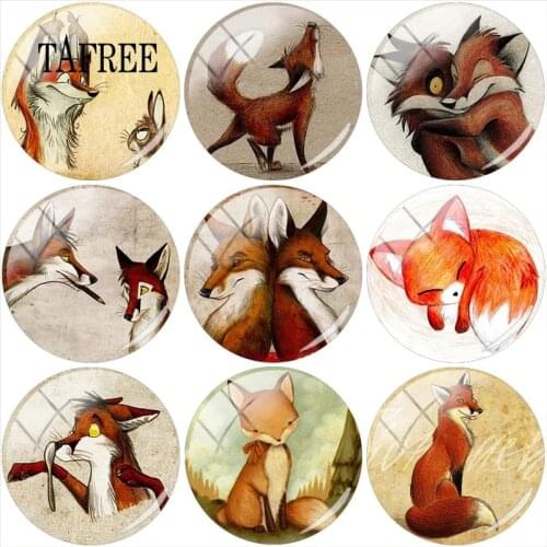 TAFREE Animal Clip Art Cute Fox 12mm/15mm/16mm/18mm/20mm/25mm Round Photo Glass Cabochon Demo Flat Back Making Findings