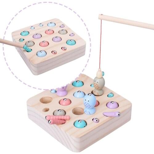 Wooden Digital Magnet Fishing Toy Sets 3d Catch The Insect Magnetic Math Fish Game Montessori Educational Kids Gift