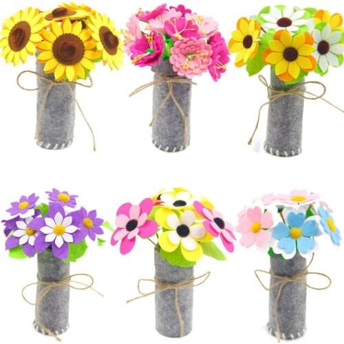 3 PCS Children DIY Flower Pot Potted Art Crafts Toys Learning Kindergarten Teaching Aids Simulation Flowers Toy For Girls Kids