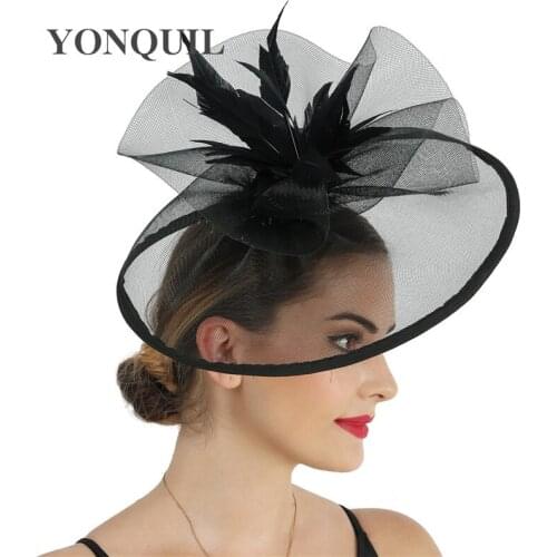 Elegant Women Chic Fascinators For Weddings Formal Party Chapeau Cap Fancy Feather Flower Headwear Mesh Bride Hair Accessories