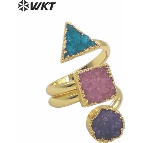 WT-R120 Wholesale amazing natural triple stone ring Attractive gold color high quality stone ring for party
