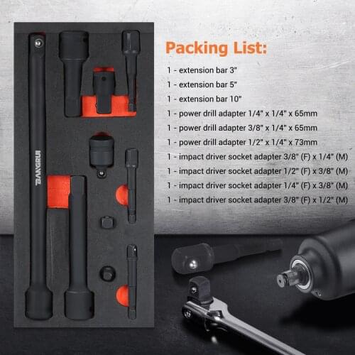 10 Pieces Drive Impact Extension Bar & Adapter Set Includes Extension Bar Power Drill Adapter Impact Driver Socket Adapter