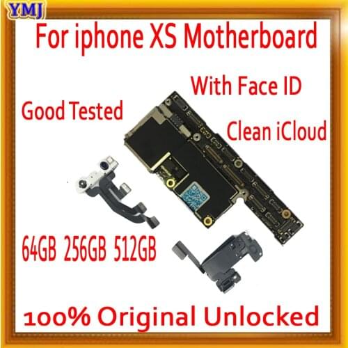 Full Tested For iPhone XS Motherboard 64GB 256GB 100% Original Unlocked Free icloud With/NO Face ID Logic Board Support ios Upda