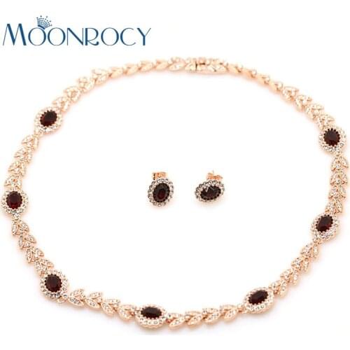 MOONROCY Free Shipping Fashion Crystal Necklace and Earrings Set Rose Gold Color Jewelry Set fashion Hot Gift for women