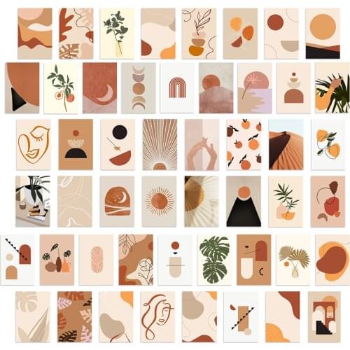 50pcs Boho Minimalist Style Wall Collage Kit Aesthetic Pictures Modern Wall Art Abstract Geometric Prints Dorm Photo Room Decor