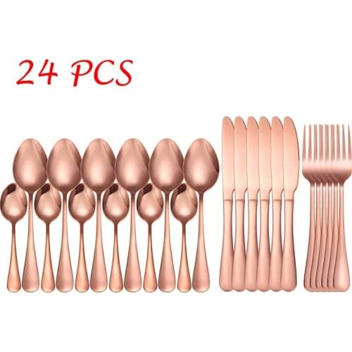 24Pcs Stainless Steel Cutlery Set Rose Gold Rainbow Black Flatware Set Dinner Knife Fork Spoon Tableware Set Dinnerware Set