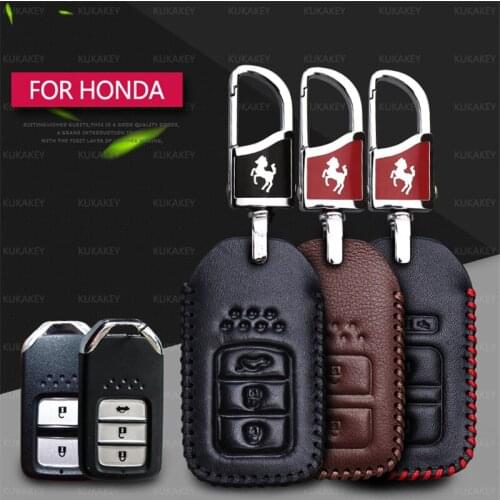 Real Leather Remote Car Accessories Key Cover Case for Honda Civic 4D Fit Crv Jazz Vezel Hrv Accord Pilot Freed Horse Keychain