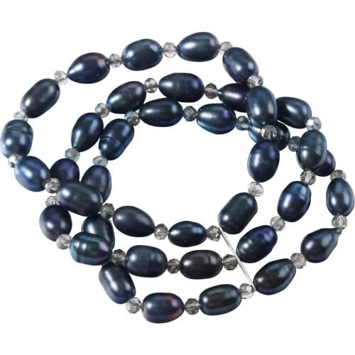 Beritafon Natural 7-8mm Freshwater Rice Pearl with Crystal Stretch Bracelet Gift For Women or Girls