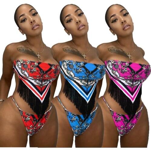 KY3057 2021 New Bikini Two-piece Swimsuit Fringed for Beach Play Print Women Swimwear