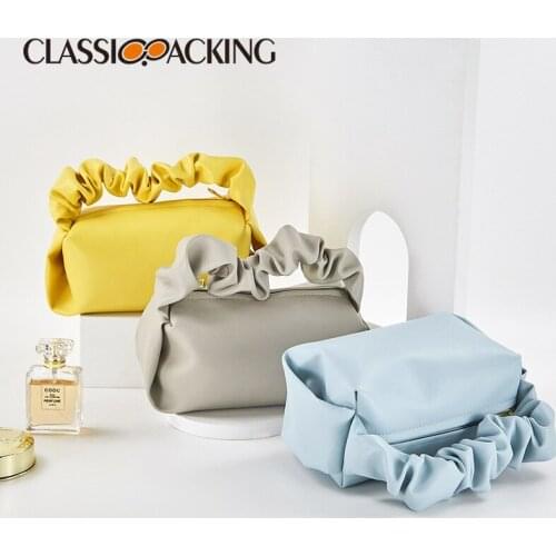 Elegant 2021 New Cloud Bag Ladies Hand Bag PU Soft Cosmetic Bag Women Pure Color Makeup Bag Make Up Organizer Toiletry Party Bag