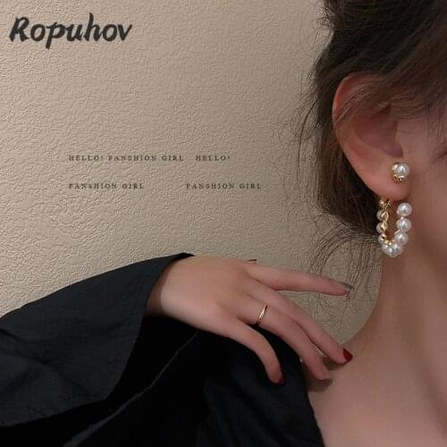 Ropuhov 2021 New Korean Fashion Gift Woman Shape C Pearl Fall Winter Luxury Earring Bling Wholesale