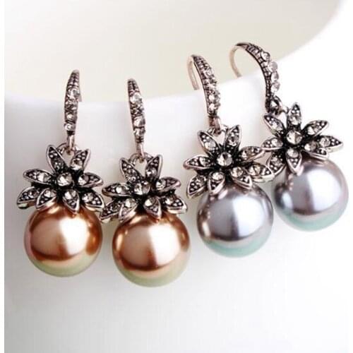 New Vintage Sun Flower Imitate Pearl Crystal Dangle Earrings Women Fashion Jewelry Accessories