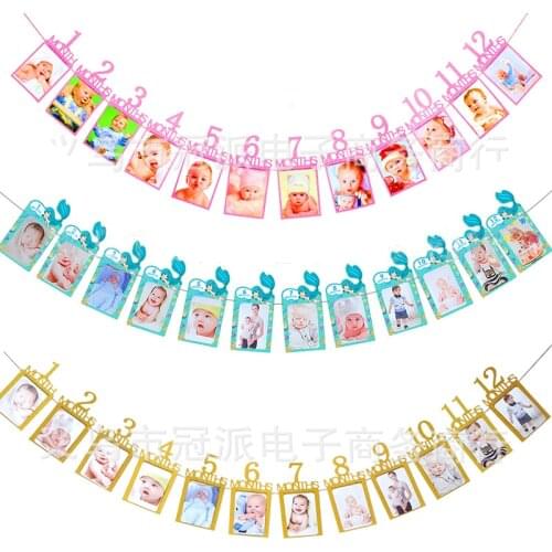 Newborn To 12 Months Photo Banner Birthday Party Supplies First 1st One Year Old Mermaid Ocean Theme Party Decoration GIft DGU31