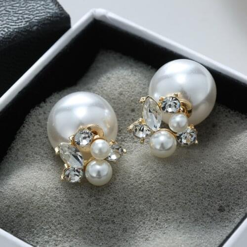New Shining Rhinestone Pearl Stud Earrings For Women Personality Double Sides Ear Stud Girls Party Wedding Jewelry Brincos
