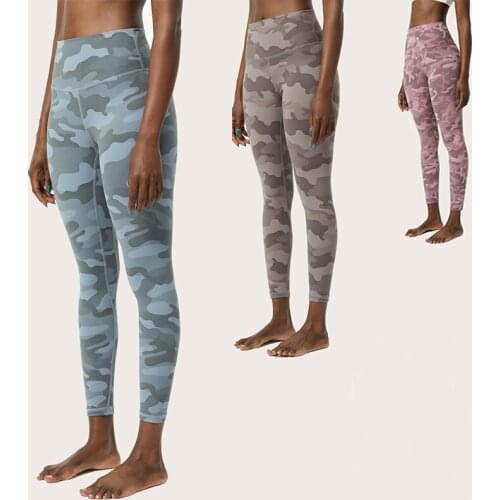 New Camouflage Yoga Pants Womens Double-sided Nude Printed Workout Yoga Leggins High Waist Hip Fitness Pants