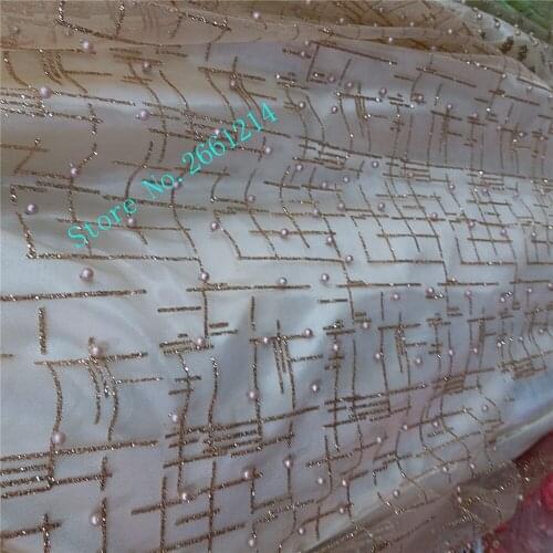 New design glued glitter sequins French lace fabric with beads BZL-56910 African tulle embroidery for bridal dress