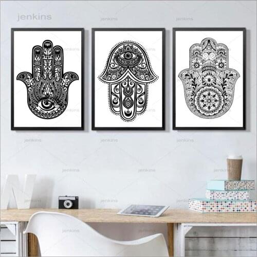Hamsa Hand Posters and Prints Hand of Fatima Wall Art Canvas Painting Wall Pictures for Living Room Amulet Home Decoration