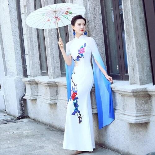 Chinese Long Cheongsam Traditional China Style Party Qipao Robe Oriental Womens Elegant Evening Dress Vestido Custom Size