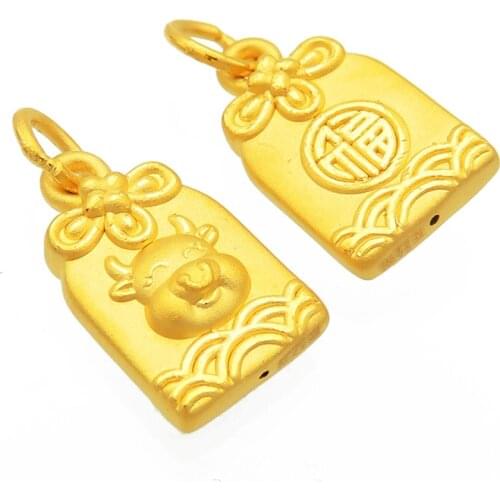 New Arrival Pure 24K Yellow Gold Pendant Chinese zodiac cattle Cute Pendant