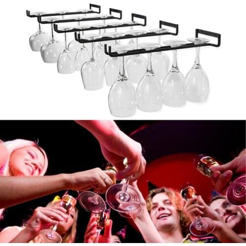 Home Kitchen Upside Down Cup Holder Single Row Strong Iron Kitchen Wine Glass Hanging Holder Tool Useful Racks