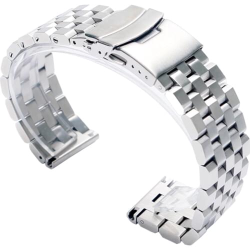 Luxury 22/20mm Silver/Black Solid Link Stainless Steel Watch Band 24mm Folding Clasp Safety Watches Strap Bracelet Replacement