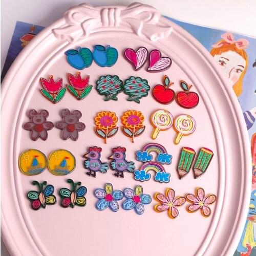 Hand-painted cute resin earrings necklace pendant DIY handmade materials jewelry beaded accessories