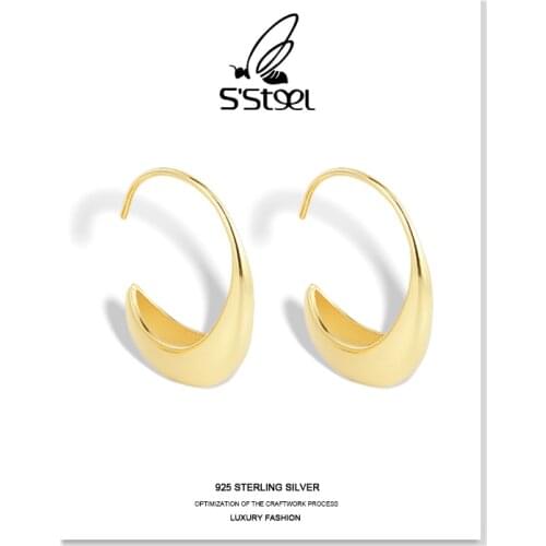 SSTEEL Geometric Hoop Earrings For Women Sterling Silver 925 Earring Gold Minimalist Fashion Earings Aros De Plata 925 Jewelry