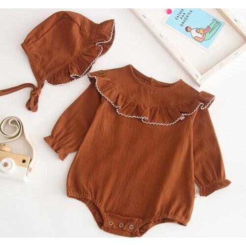 Spring New Fashion Baby Girl Long Sleeve Bodysuit Suit Solid Color Toddler Infant Jumpsuit+Hat Set Baby Baby Clothing Set
