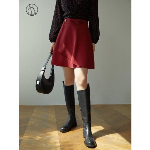 DUSHU Office Lady Loose Design Sense Irregular High-Waisted Skirt Female Thin 2021 New Crimson High-Waisted A-line Skirt