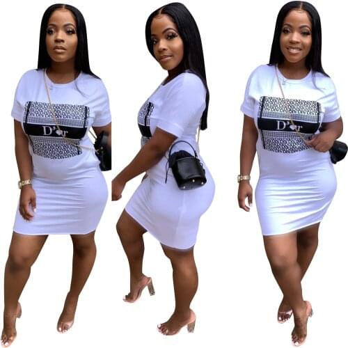 O-Neck Casual Dresses for Women Summer 2021 New Short Sleeves Fashion Sexy Print 10 Colors Urban Leisure Sexy Street Style