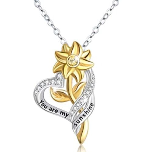Retro Sunflower Necklace Women You Are My Sunshine Necklaces Fashion White Gold Color Love Heart Pendant Necklace Jewelry