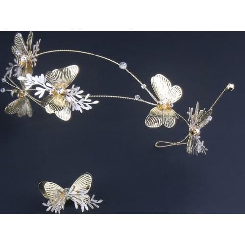 Golden Butterfly Bride hairbands Headwear Wedding Crown
