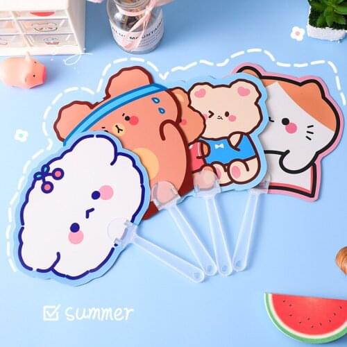 1PCS Portable Cute Cartoon Fan Round Long-eared Rabbit Little Yellow Duck Bear Theme Fans Plastic Summer Children Hand Fan