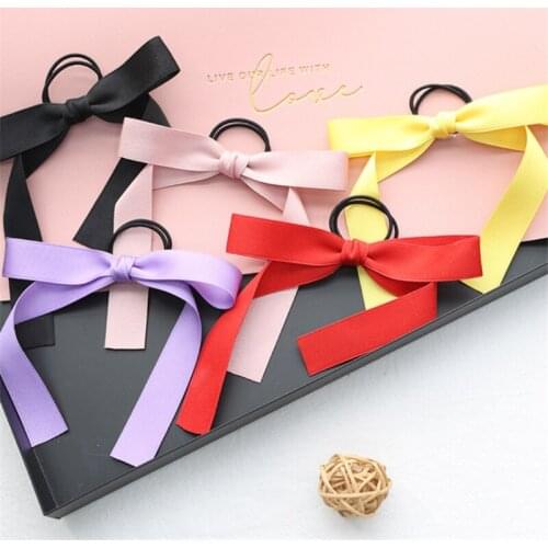 10pcs/Lot Fashion Solid Sweet Silk Satin Ribbon Bows Elastics Rubber Bands Hair Rope 5 Color Hair Tie Hair Accessories For Girls