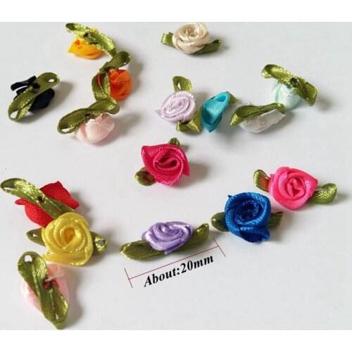 2cm 100pcs Children Clothes Fabric Ribbon Rosettes Mixed Rose With Green Leaf Craft Garment Accessories Scrapbooking Products