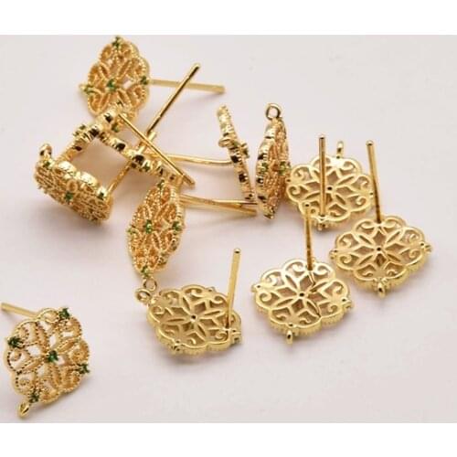 2 pair10mm18K Brass Gold Plated 925 White Fungus Needle Earring Making Supplies Jewelry Components Korean Accessories JA0086